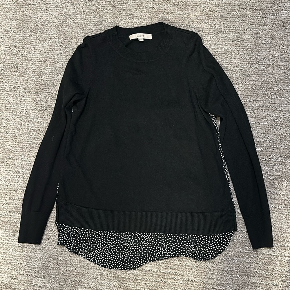 LOFT long sleeve black polka dot sweater